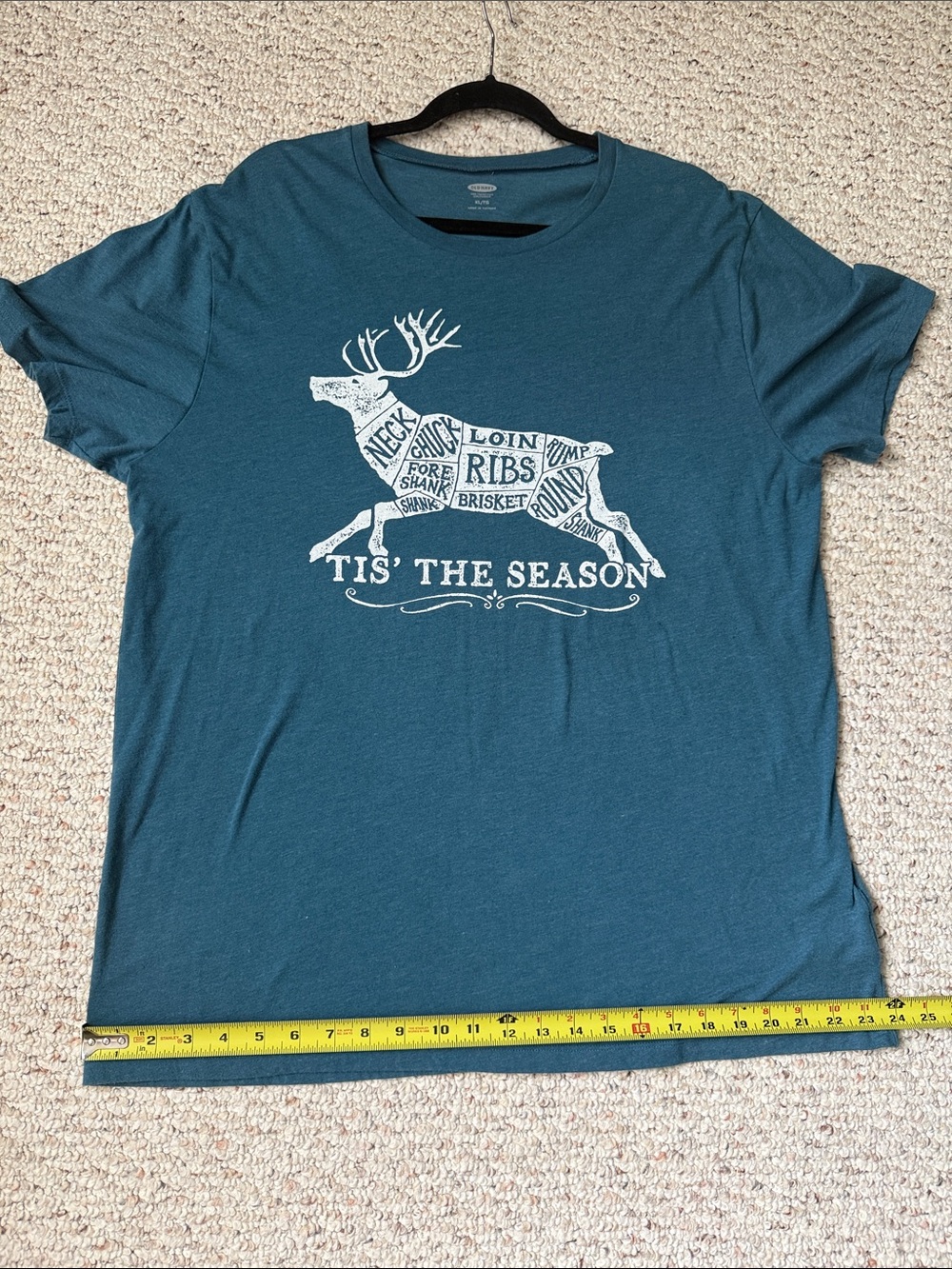 Old Navy Men's Teal Short-Sleeve Graphic Tee - White Deer Butcher Buck Print xl